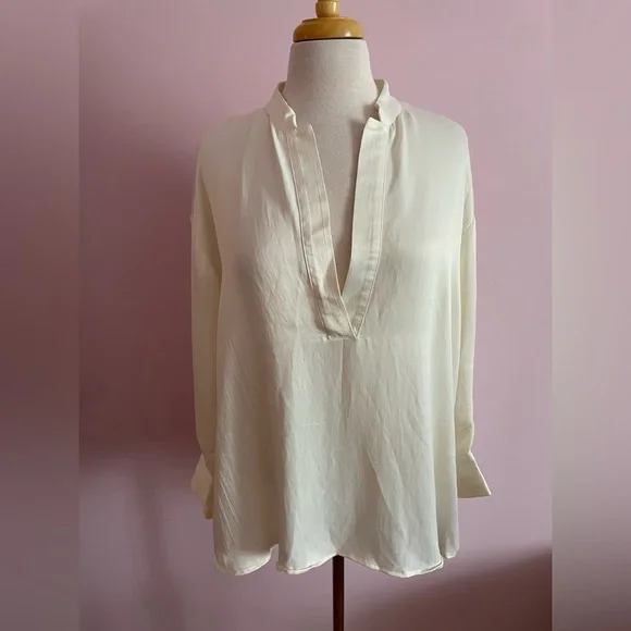 Zara Cream Long Sleeve Relaxed Blouse - Picture 1 of 6